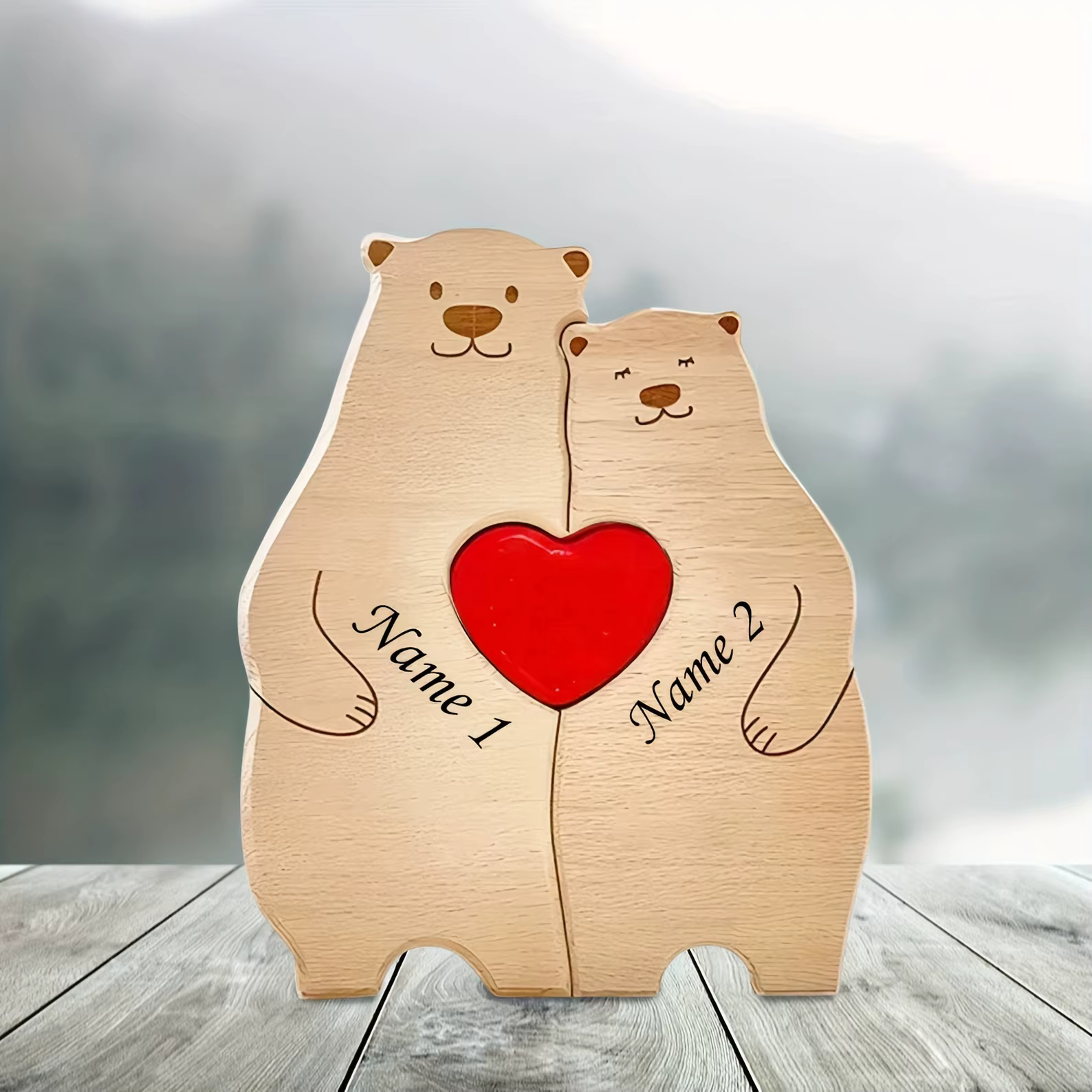 Wooden Bear Family Name Ornament