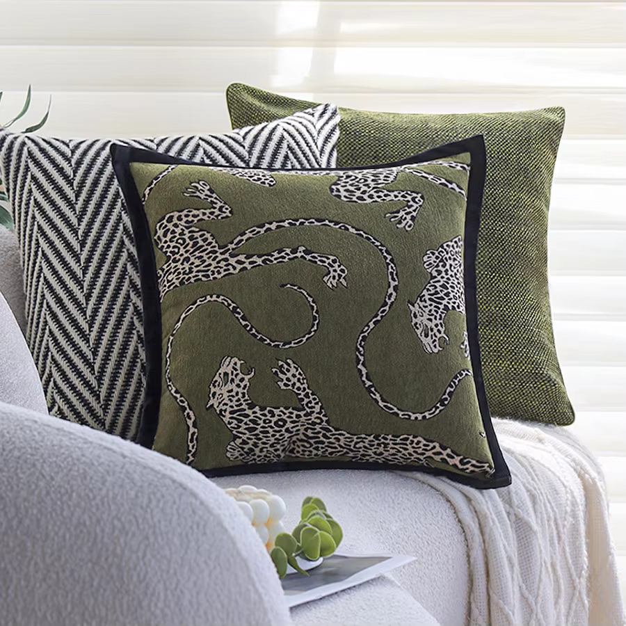 Green Tapestry Leopard Cushion Cover