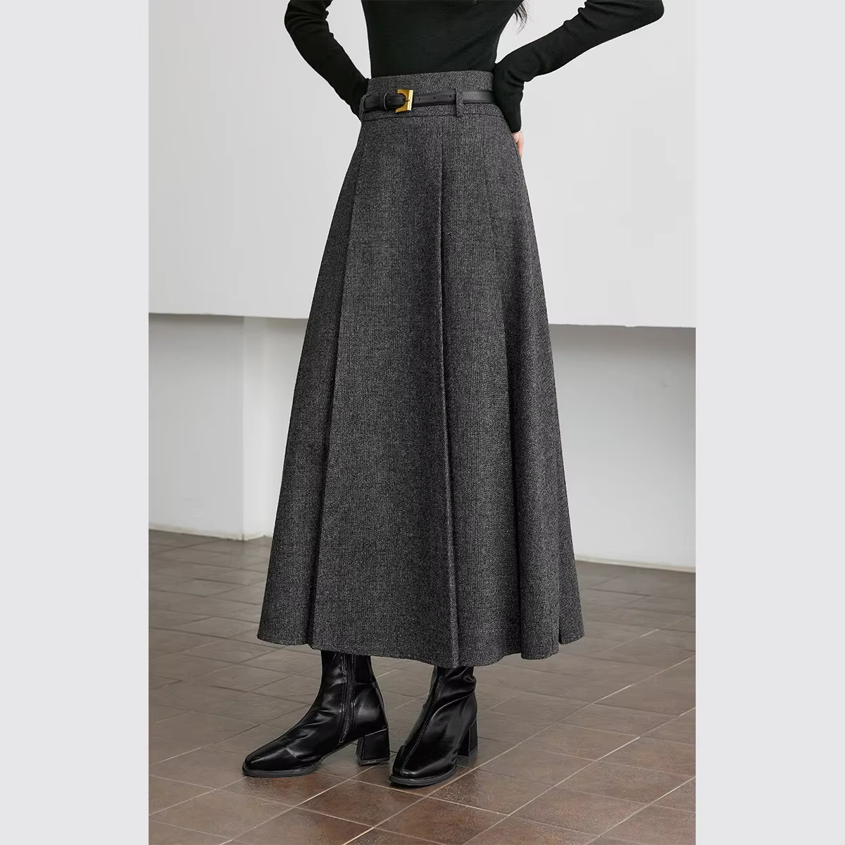 Wool-Blend Pleated Maxi Skirt – Lilvelle find