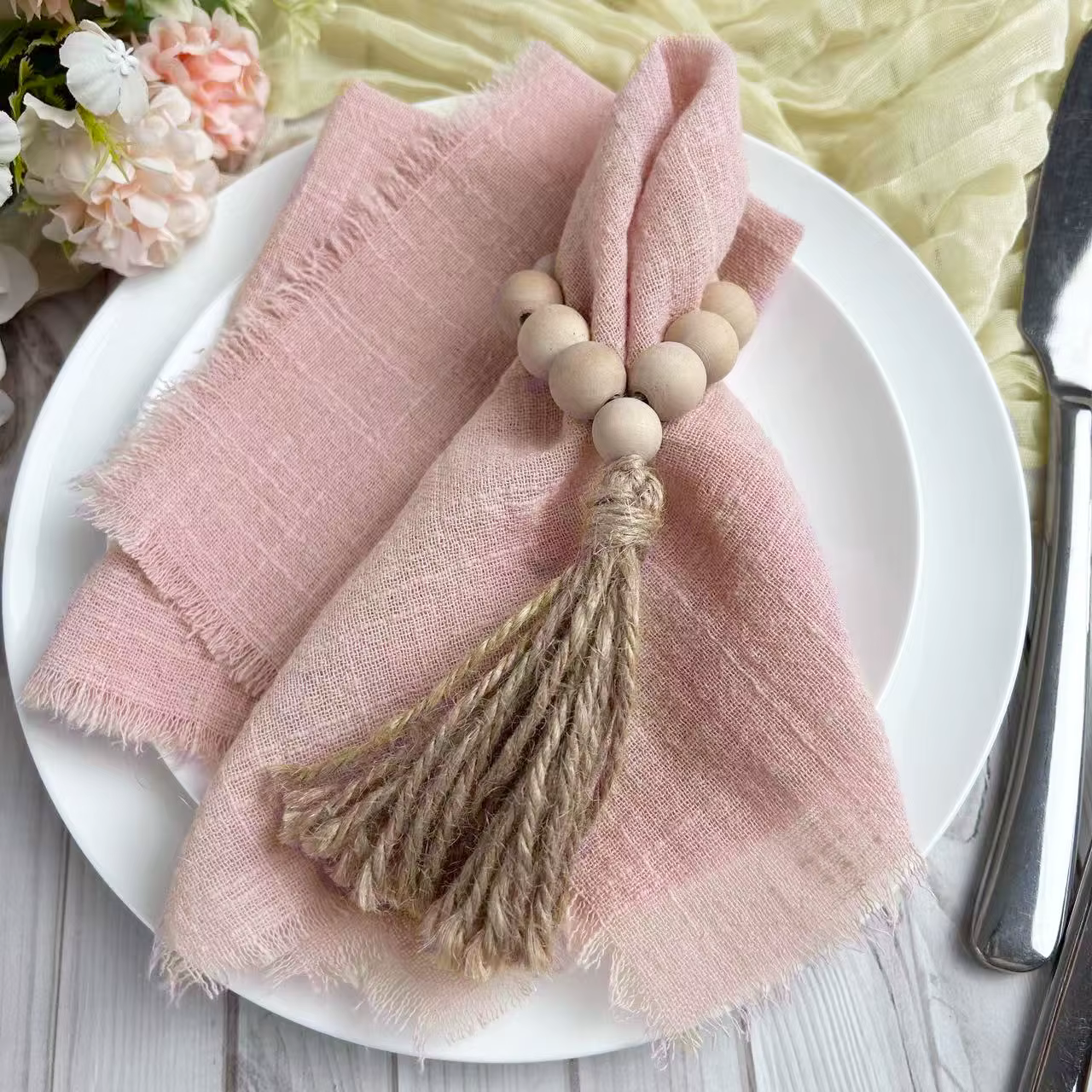Blue-Trim Gauze Cotton Napkins