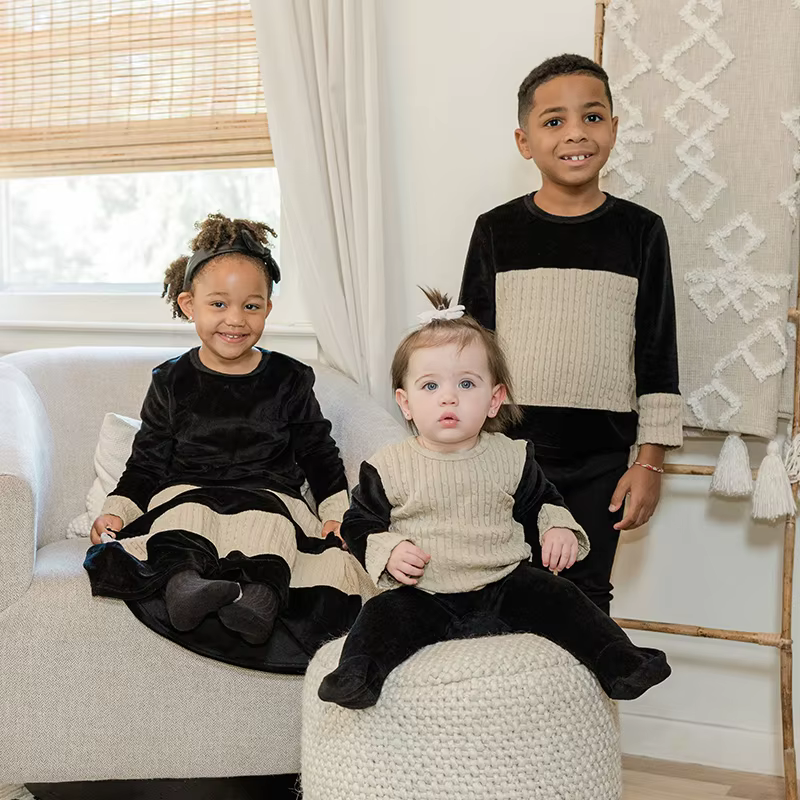 Black Velour Family Matching Collection from Bloom Family Fashion on AliExpress