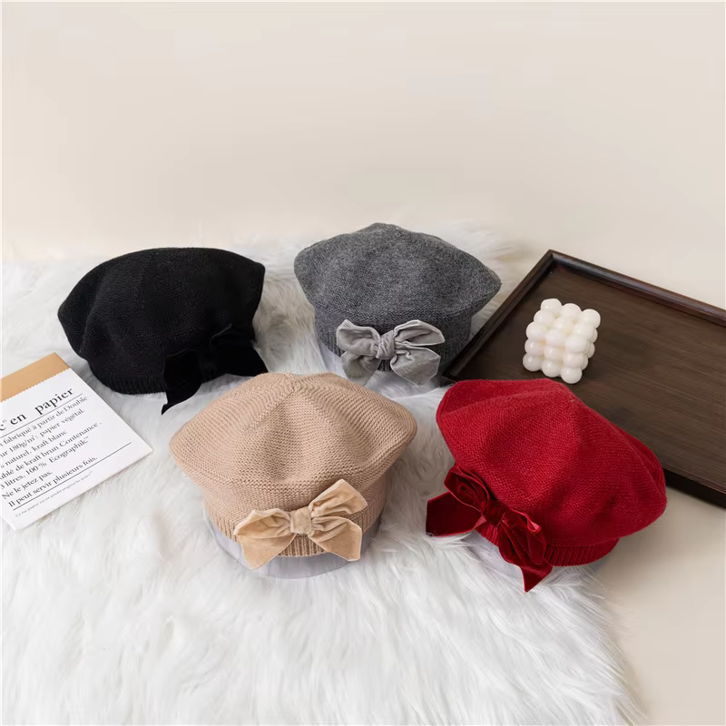 Bow Knit Beret Beanie
