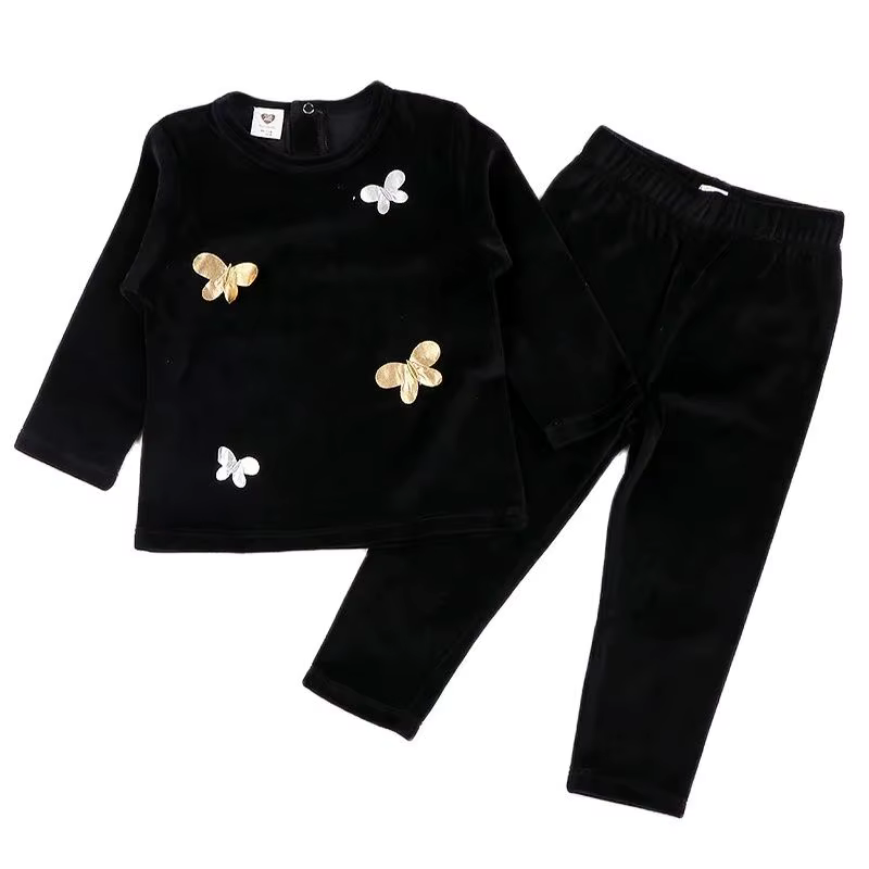 Black Velour Kids' Top & Trousers Set from Yibebe on AliExpress