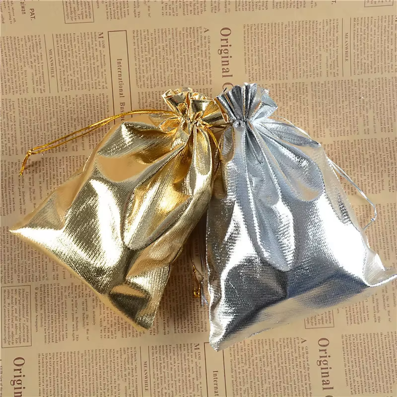 Silver Velvet Drawstring Pouches