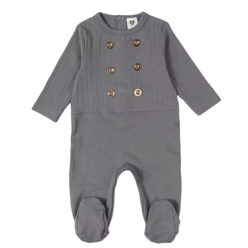 Gold Ribbed Gold Button Baby Footie Romper from Bloom Family Fashion on AliExpress