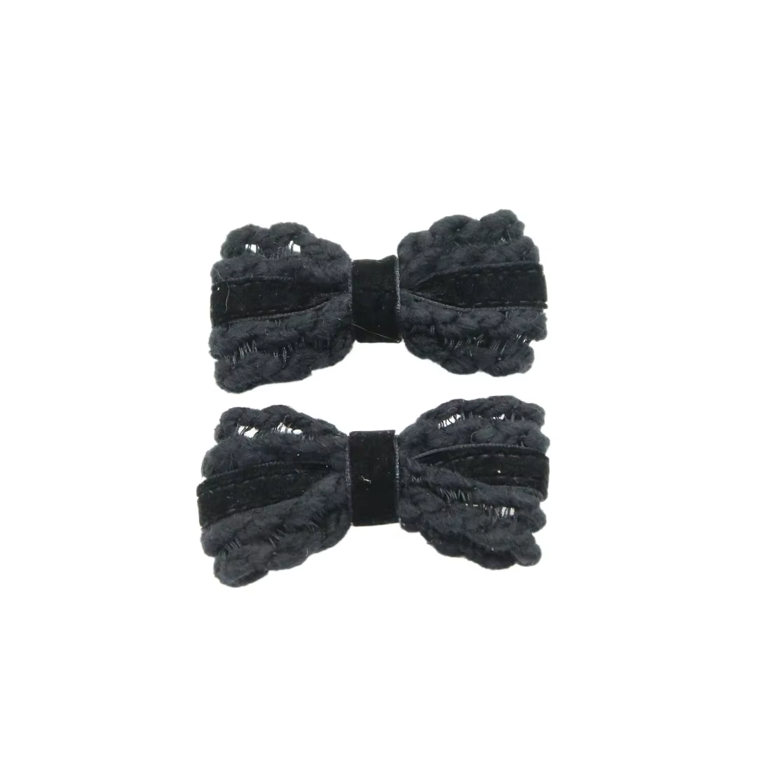 Black Floral Velvet Bow Headband Mini Hair Clip