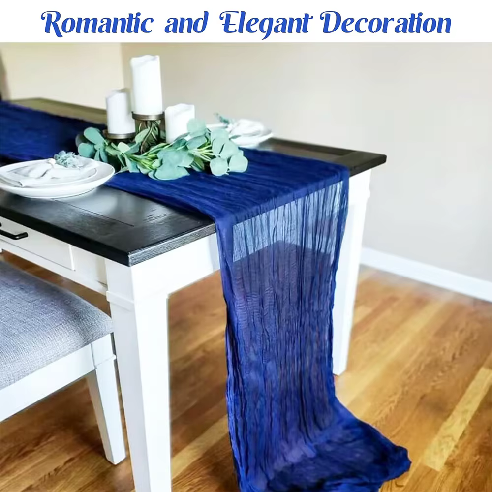 Royal blue cheesecloth table runner