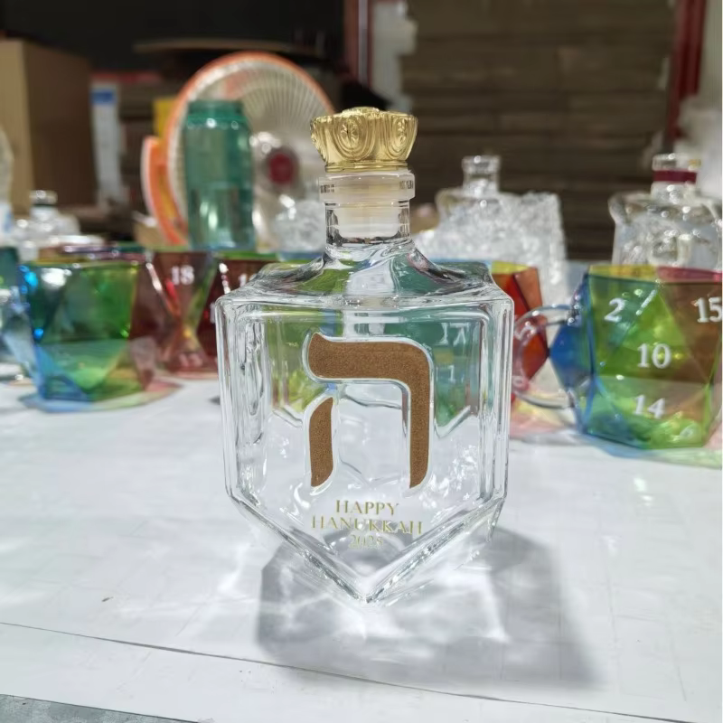 Dreidel Glass Decanter with Crown Lid