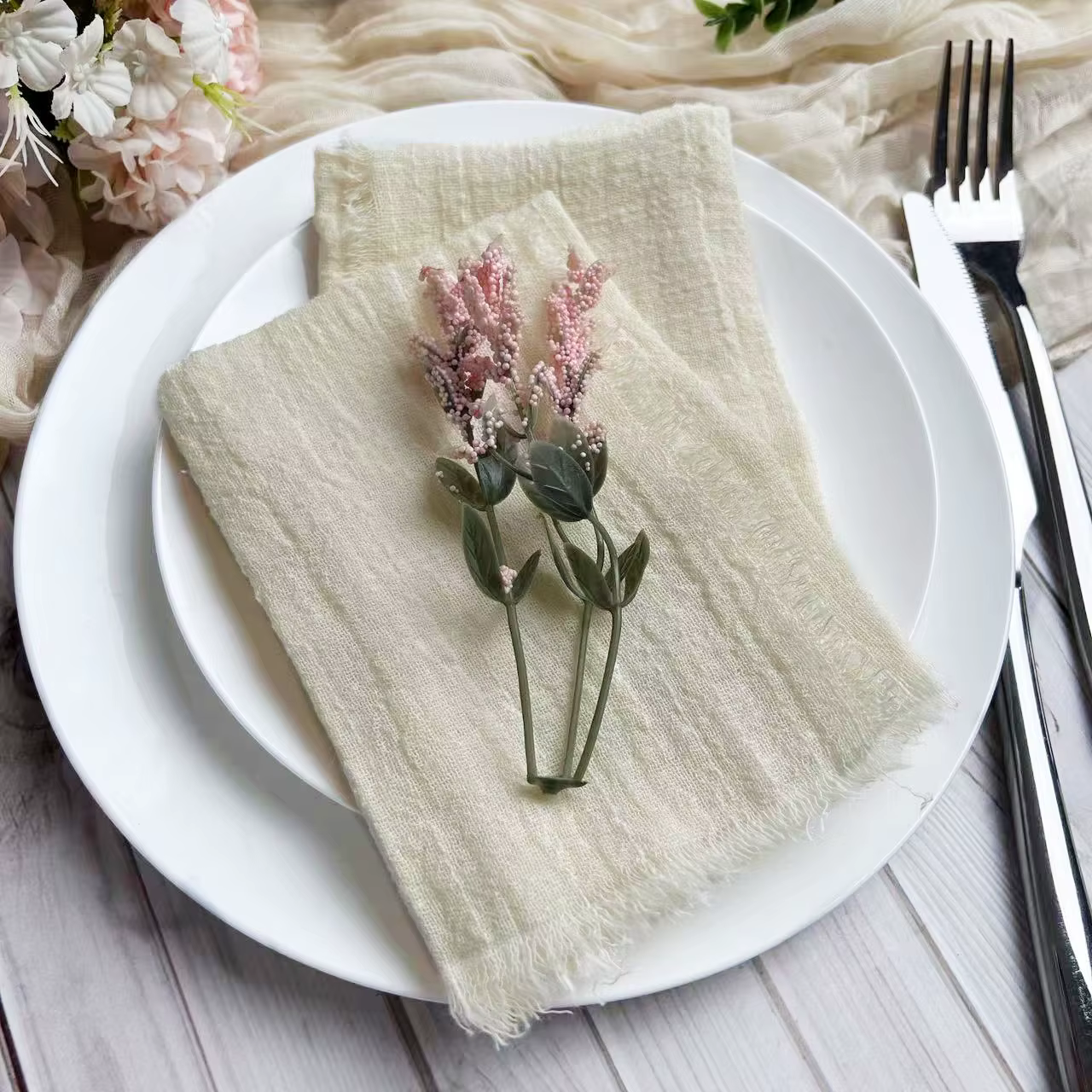Blue-Trim Gauze Cotton Napkins