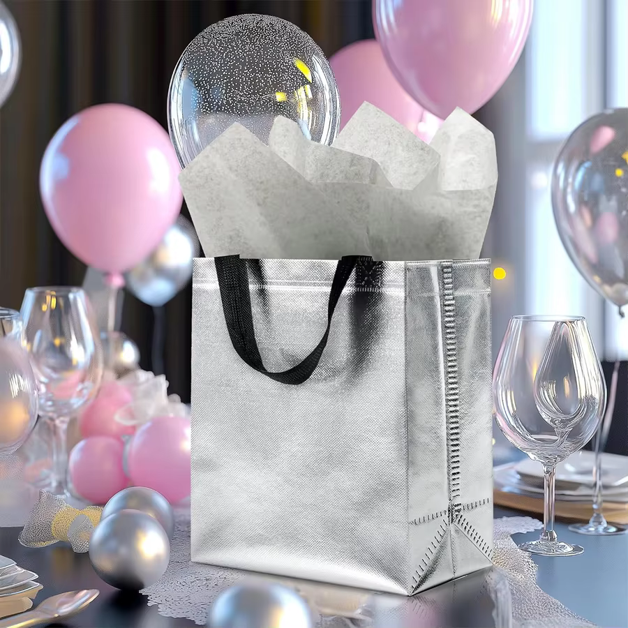 Glossy Silver Favour Totes