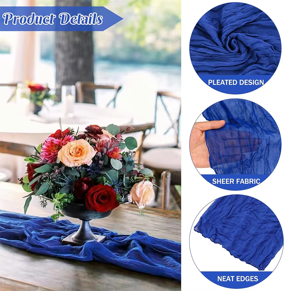 Royal blue cheesecloth table runner