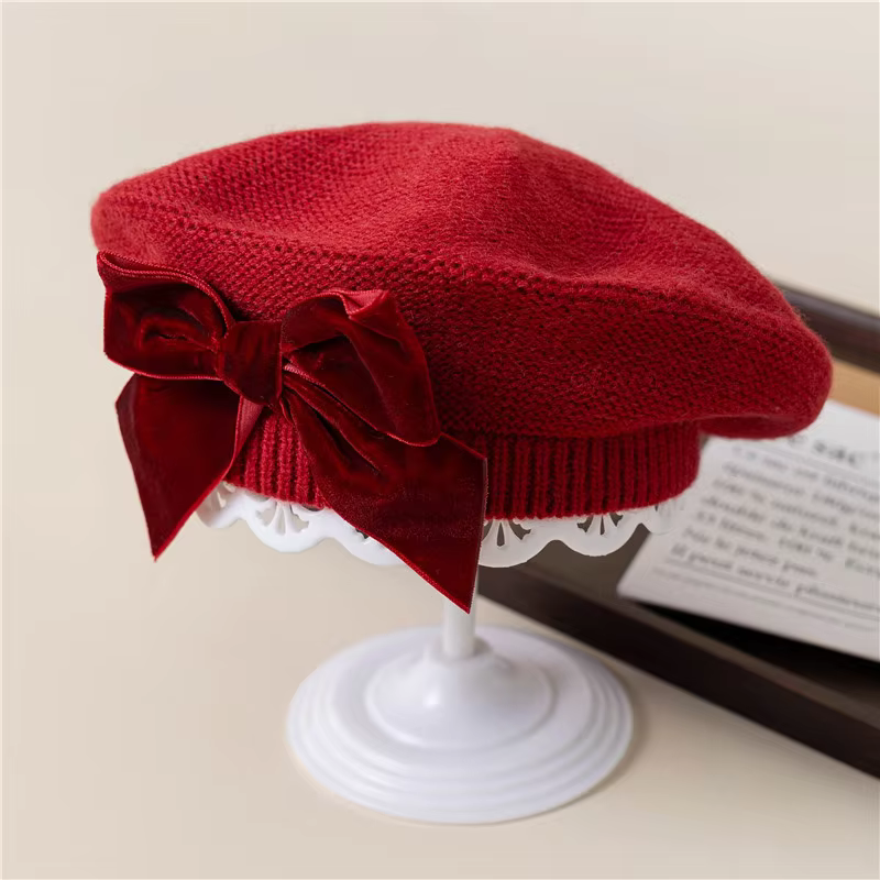Bow Knit Beret Beanie