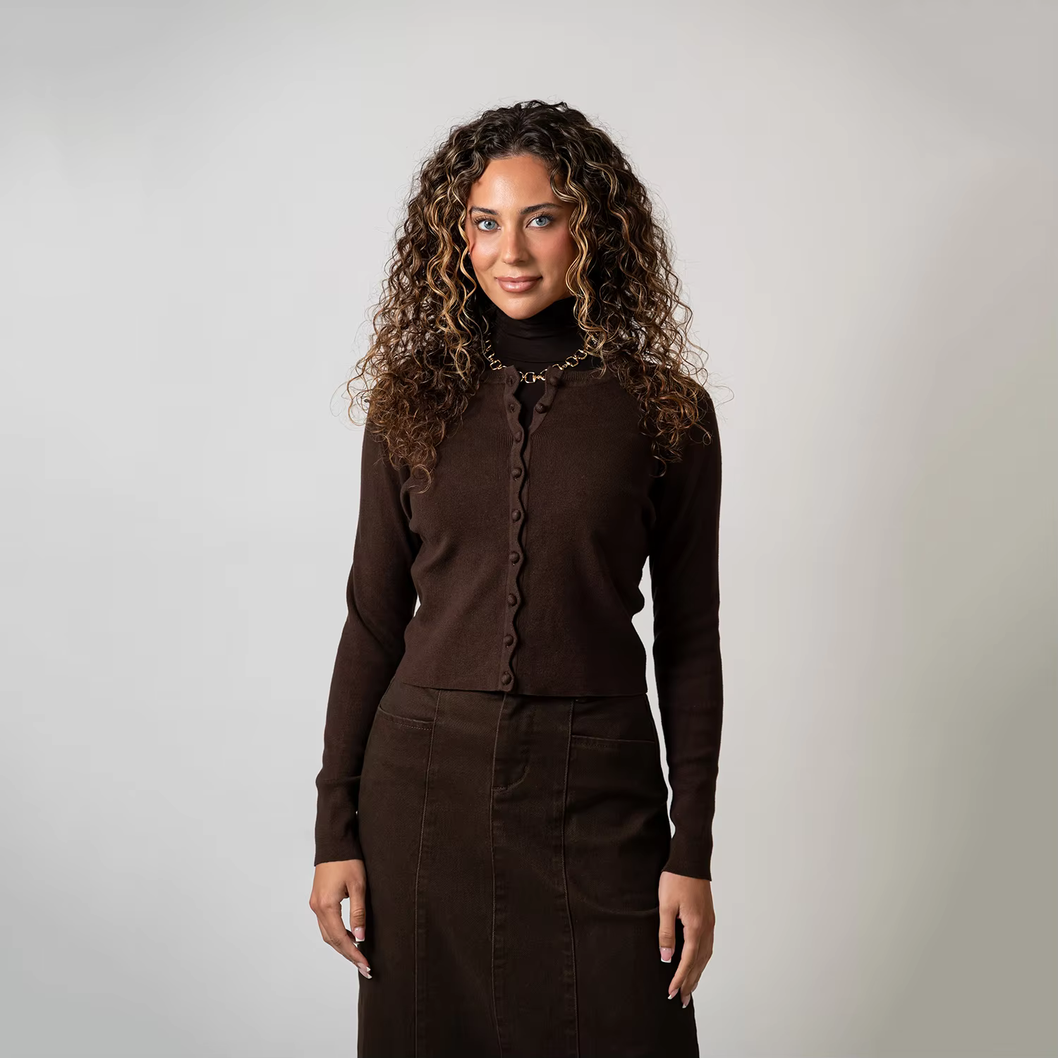 Brown Denim A-Line Skirt