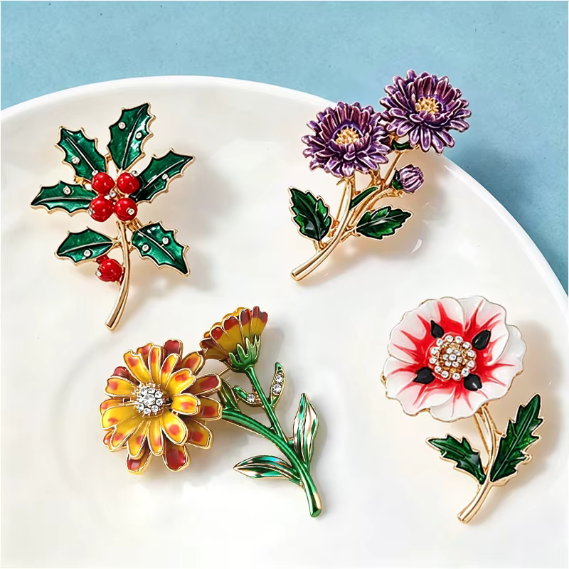 Enamel Flower Birthday Brooch Pin