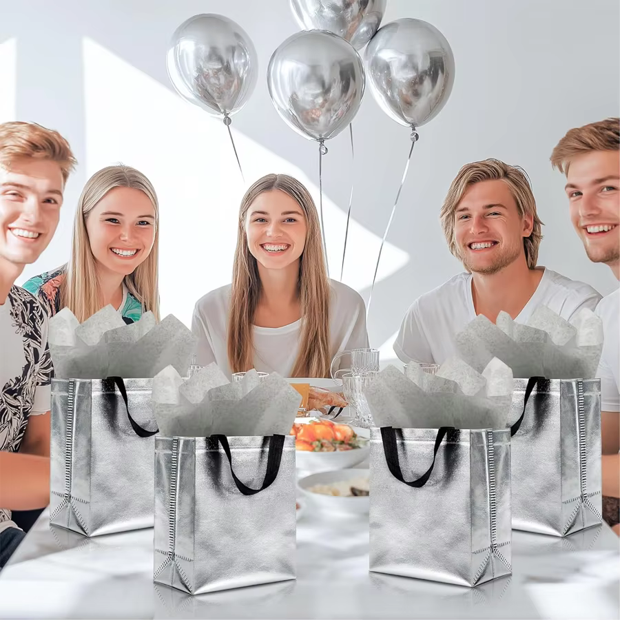 Glossy Silver Favour Totes