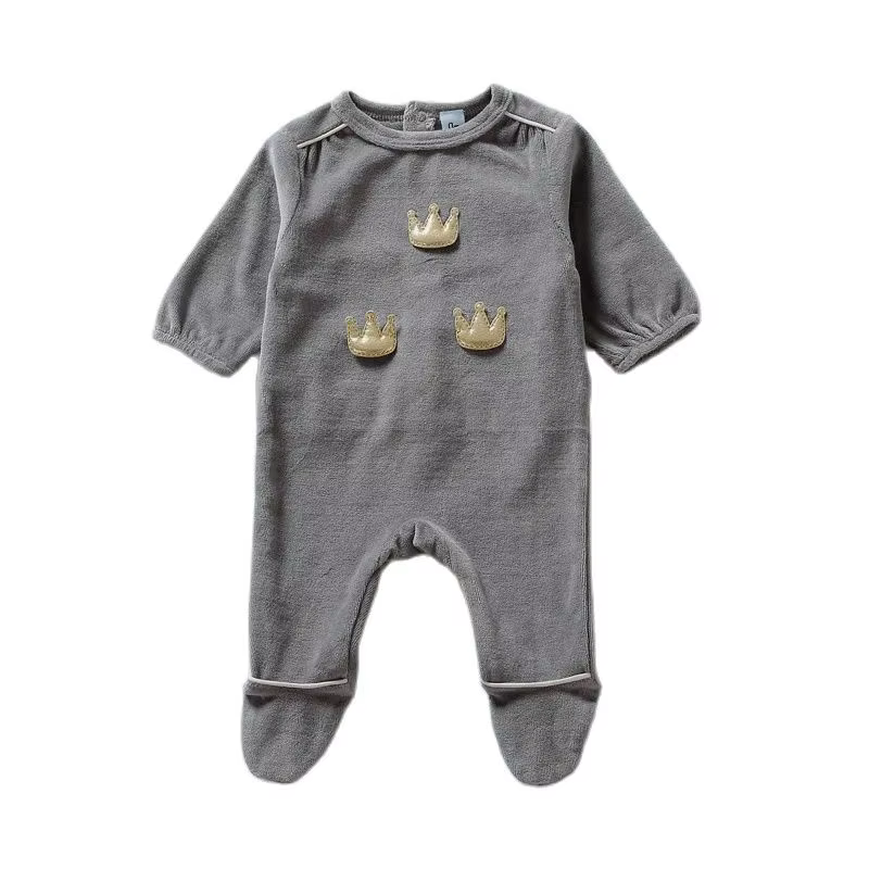 Grey Velour Baby Footie Romper from Bloom Family Fashion on AliExpress