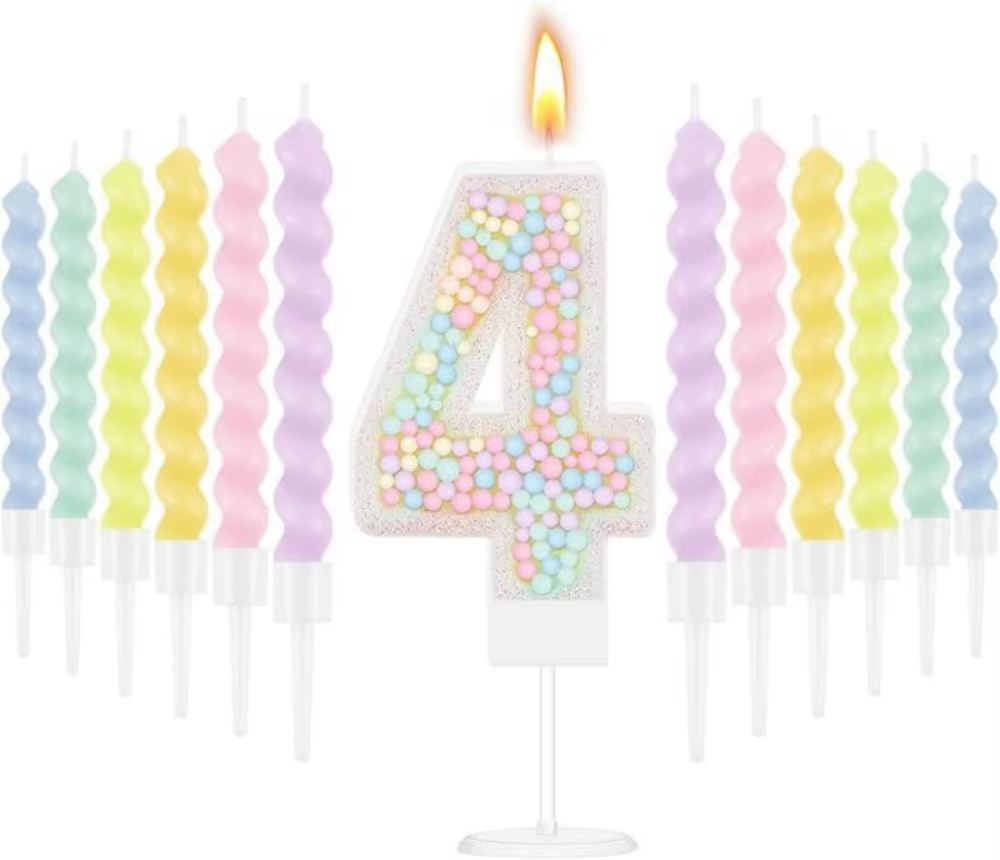 Pastel Glitter Number Cake Candle Set