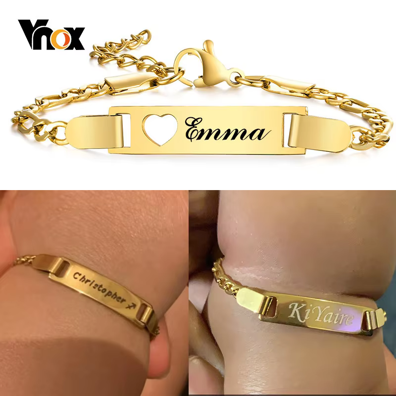 Vnox Baby Heart Name Bracelet – Lilvelle jewellery edit