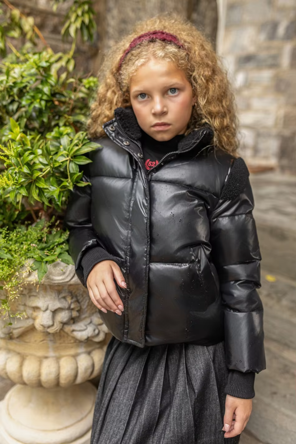 Black Sherpa Teddy Down Coat – No Hood