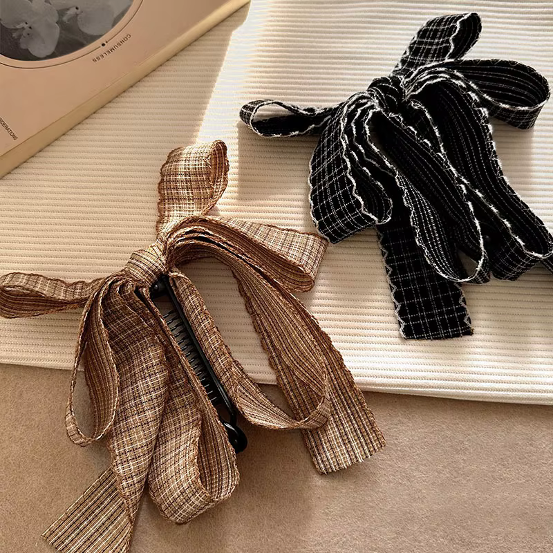 Black And White Checkered Bow Hair Clip For Women