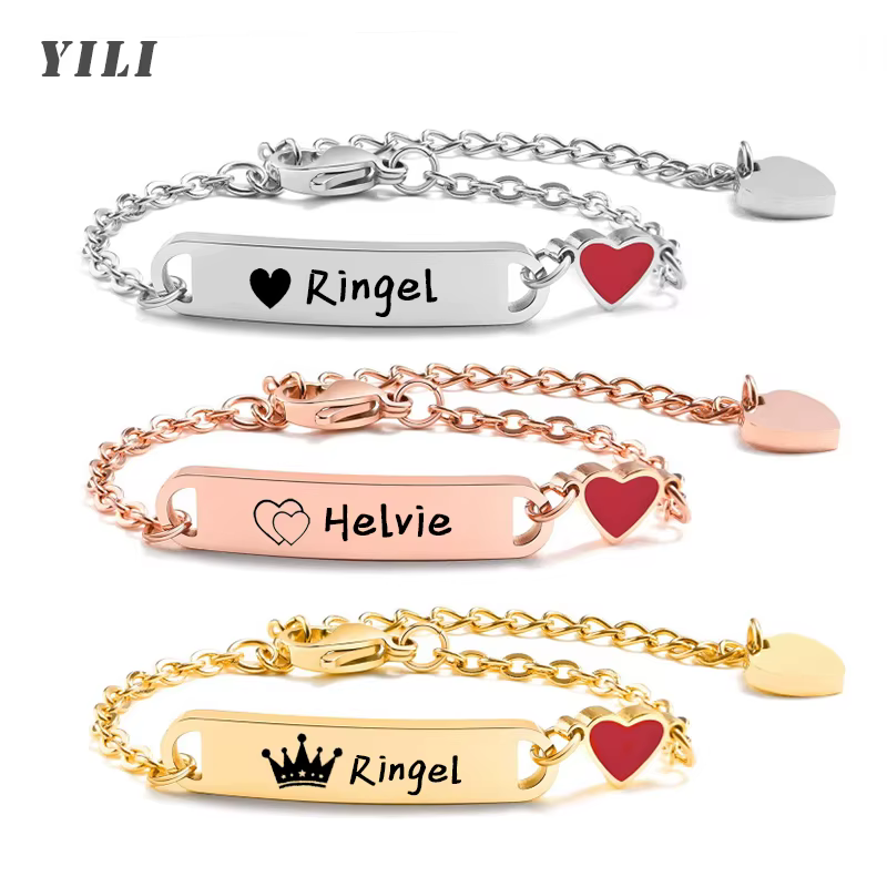Personalised Baby Name Bar Bracelet with Heart – Lilvelle jewellery edit