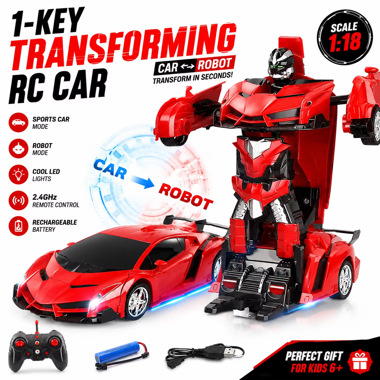 LED Transforming Robot Car