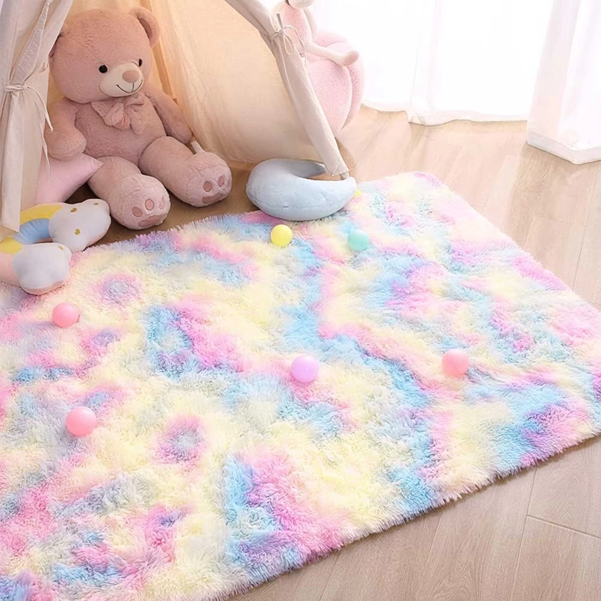 Pastel Rainbow Fluffy Rug – Lilvelle kids bedroom & nursery find