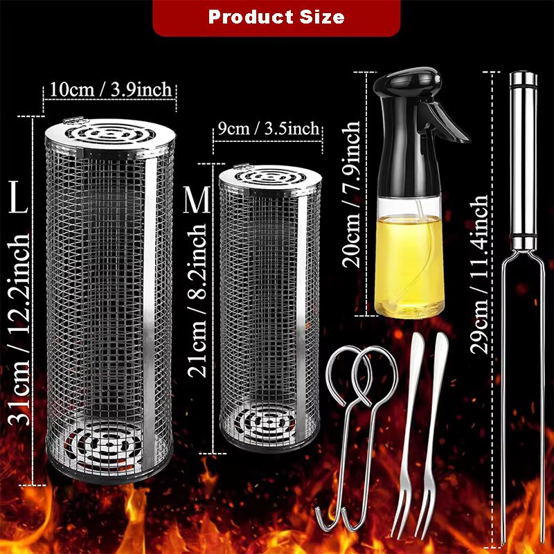 Rolling Stainless Steel Grill Basket