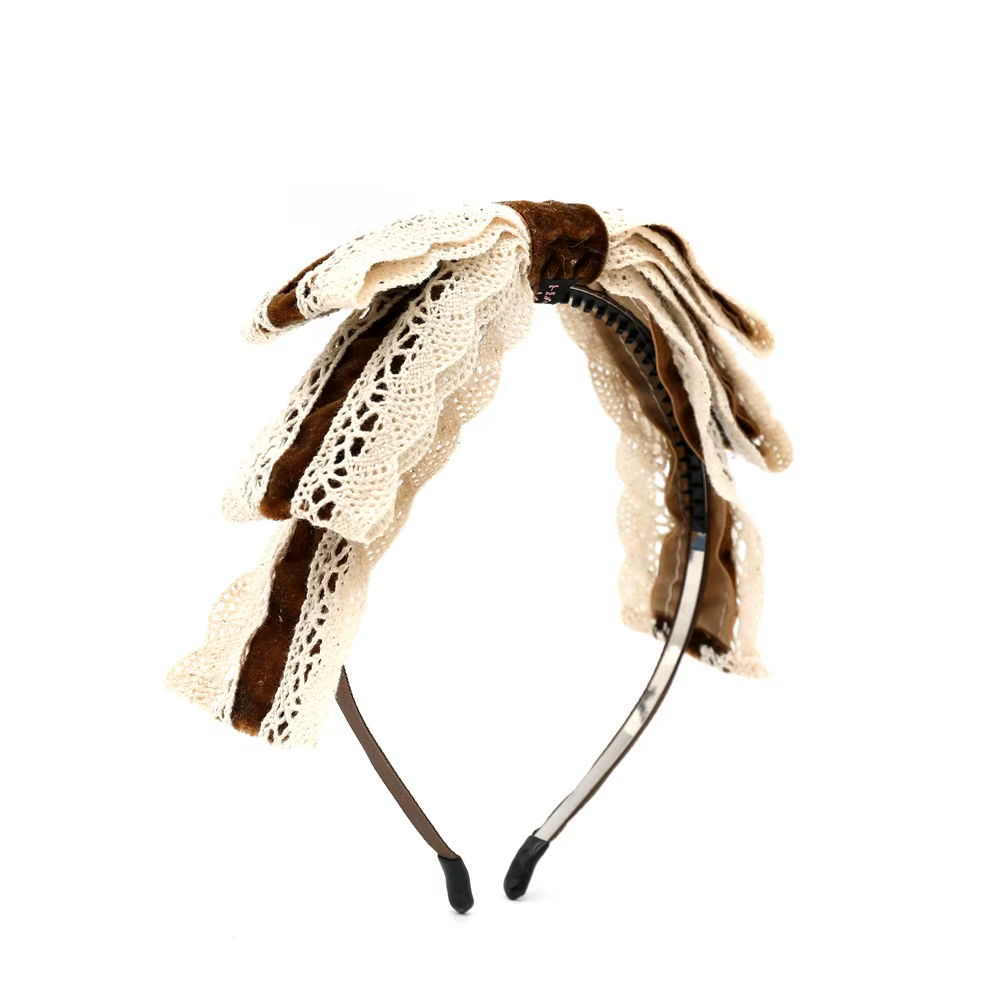 Long-Tail Lace Velvet Bow Headband Headband