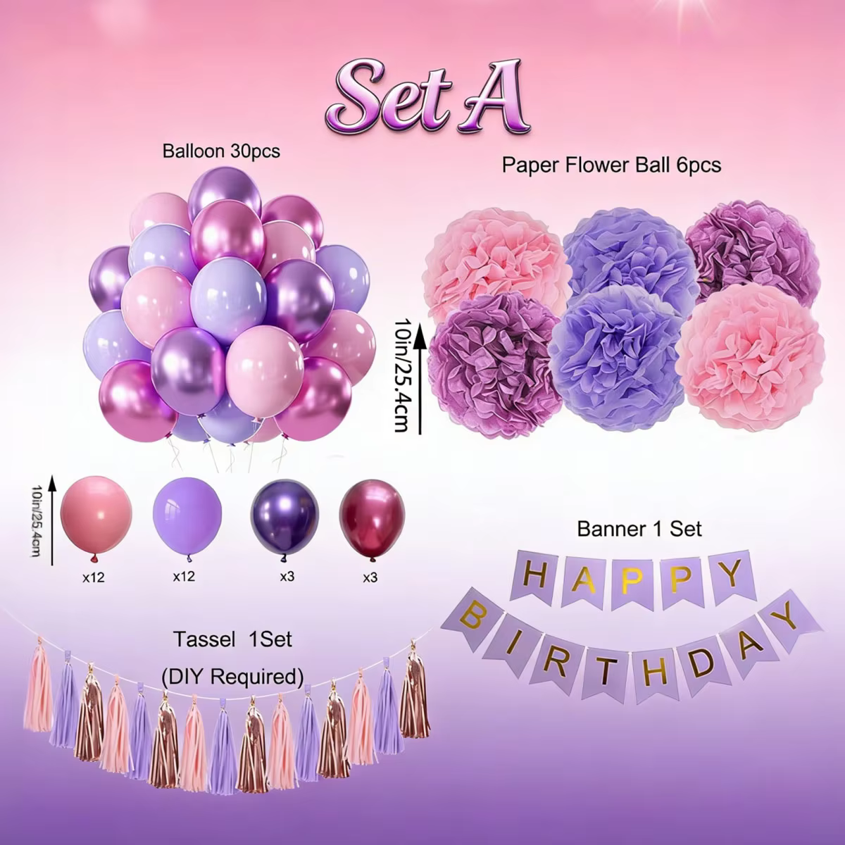 Purple Pink Birthday Decoration Set
