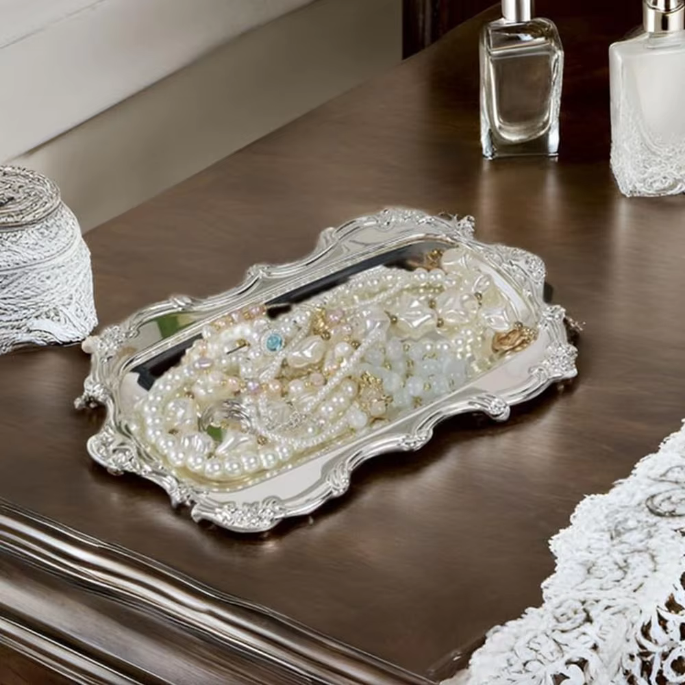 European Vintage Embossed Tray Embossed Design Gold Silver