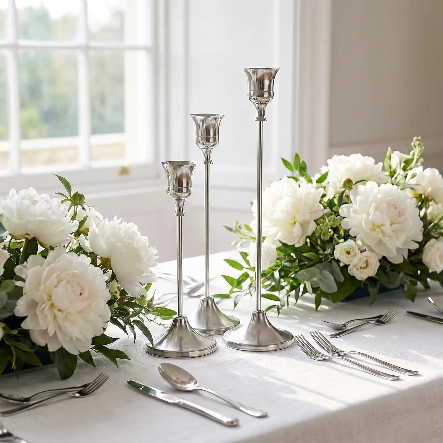 Silver Bell Candlestick Set