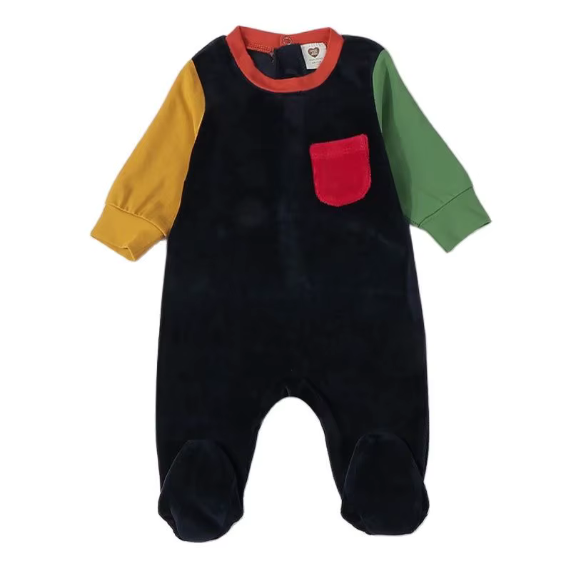 Velour Contrast Baby Footie Romper from Bloom Family Fashion on AliExpress