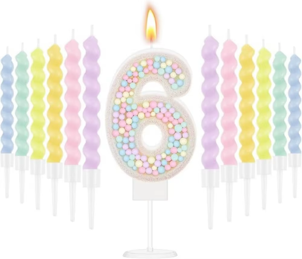 Pastel Glitter Number Cake Candle Set