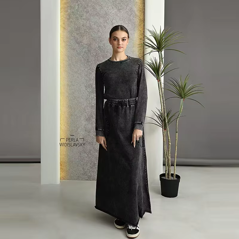 Black & Blue Denim Pocket Teens' Top & Maxi Skirt Set from Bloom Family Fashion on AliExpress