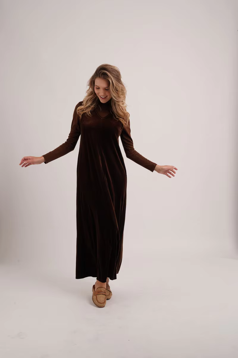 Velvet Jumper Dress with Mock-Neck Top