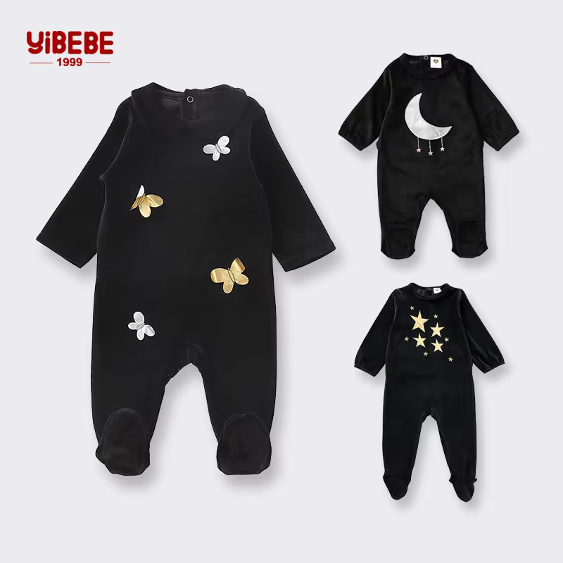 Black Velvet Baby Footie Romper from Yibebe on AliExpress