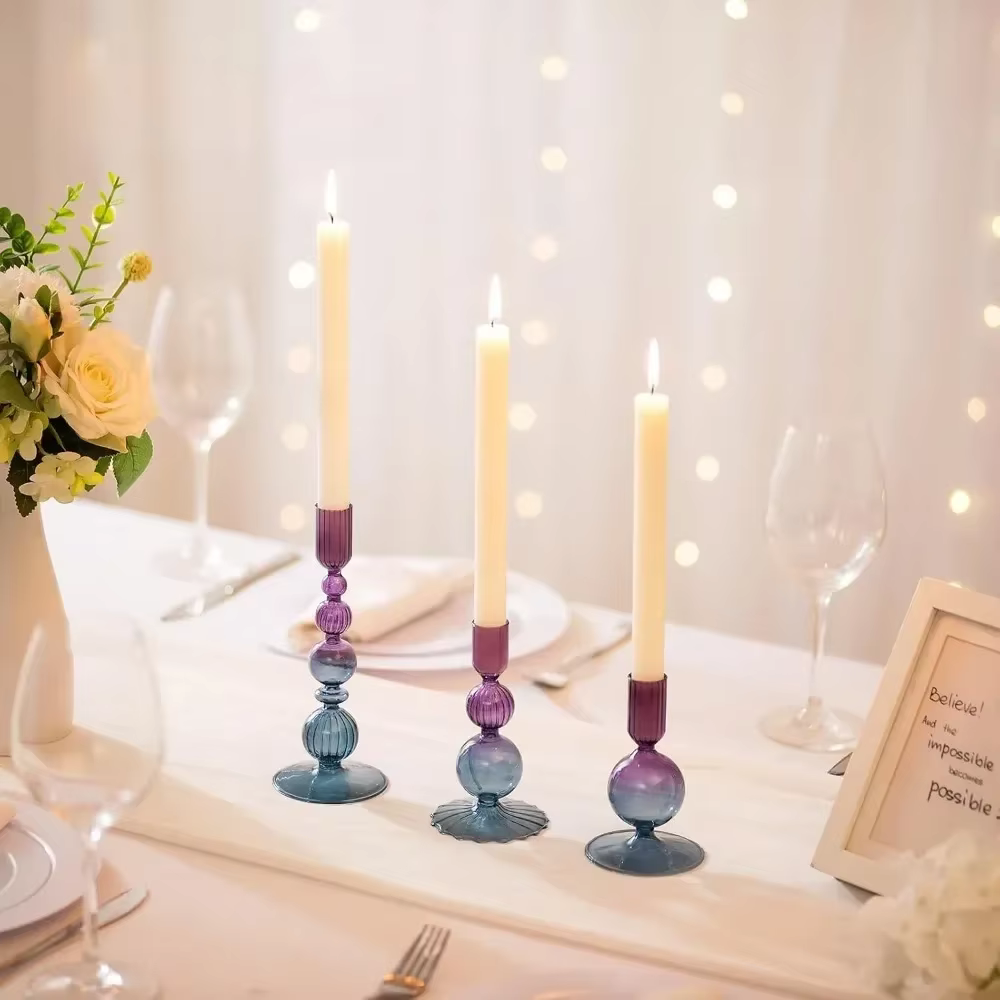 Wavy glass candlestick holders (3)