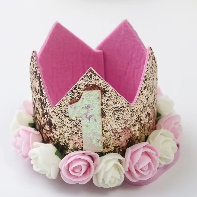 Rose Floral First Birthday Crown Hat