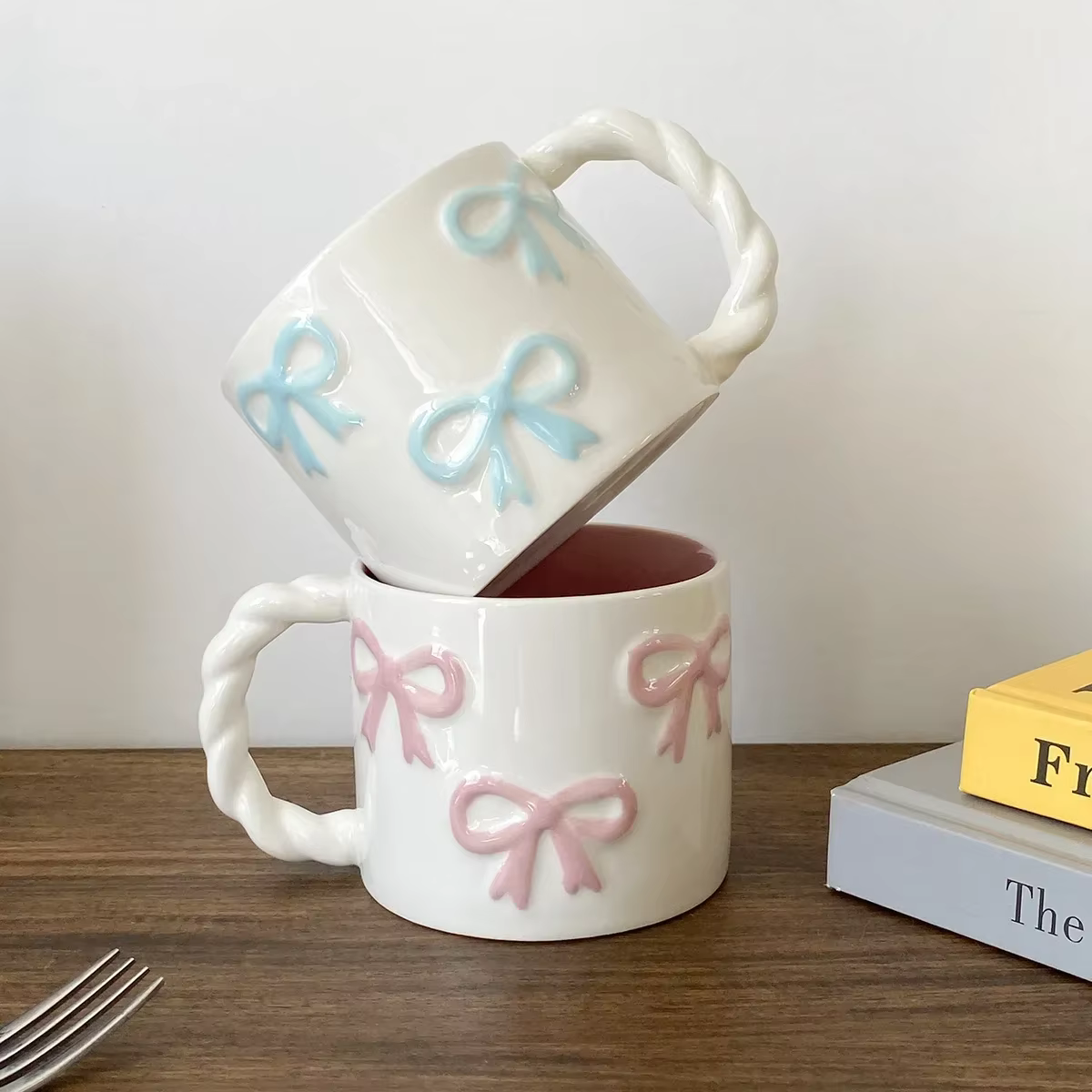 Pink bow ceramic mug