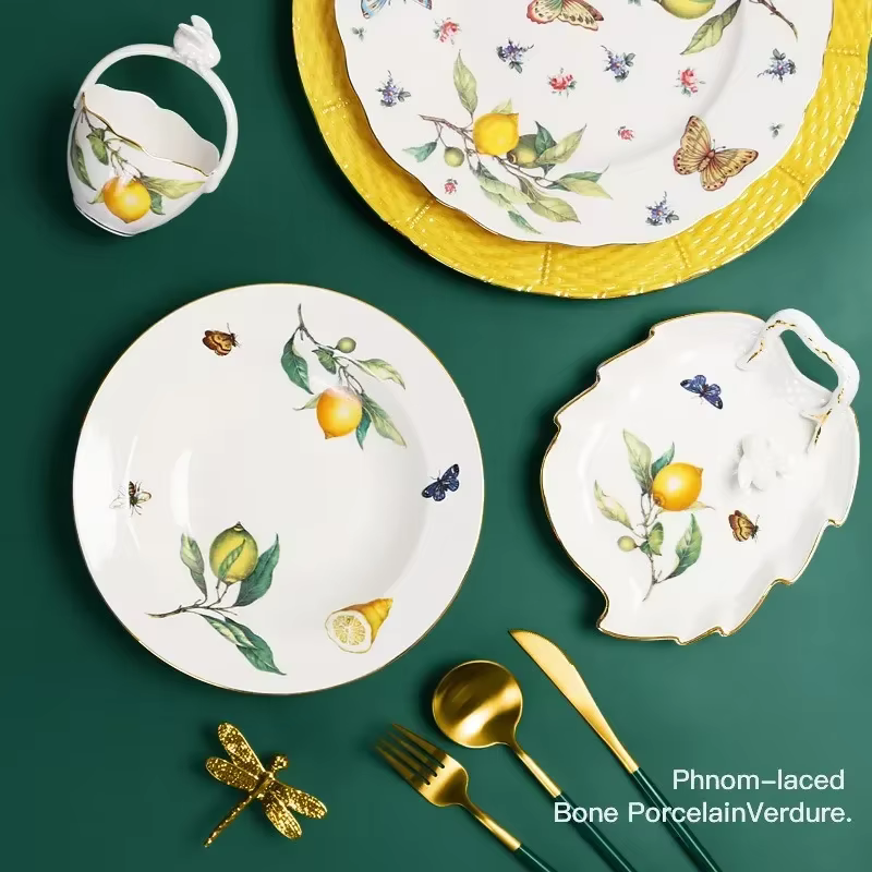 Lemon Print Ceramic Dinner Plate