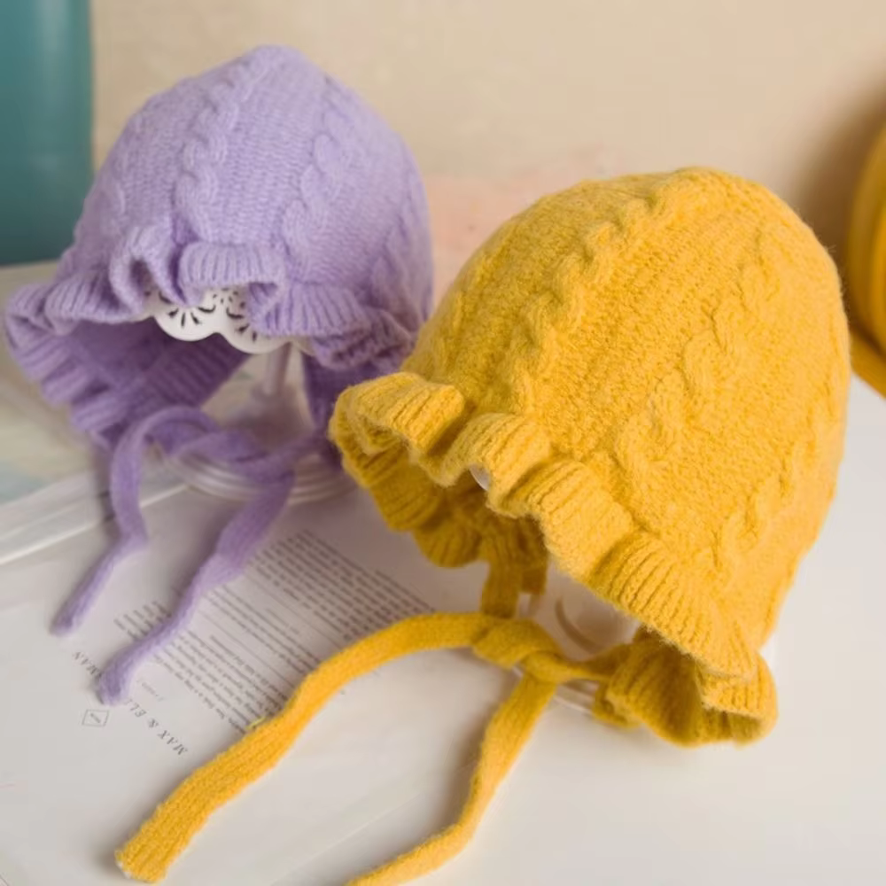 Lace Trim Knit Hood Hat