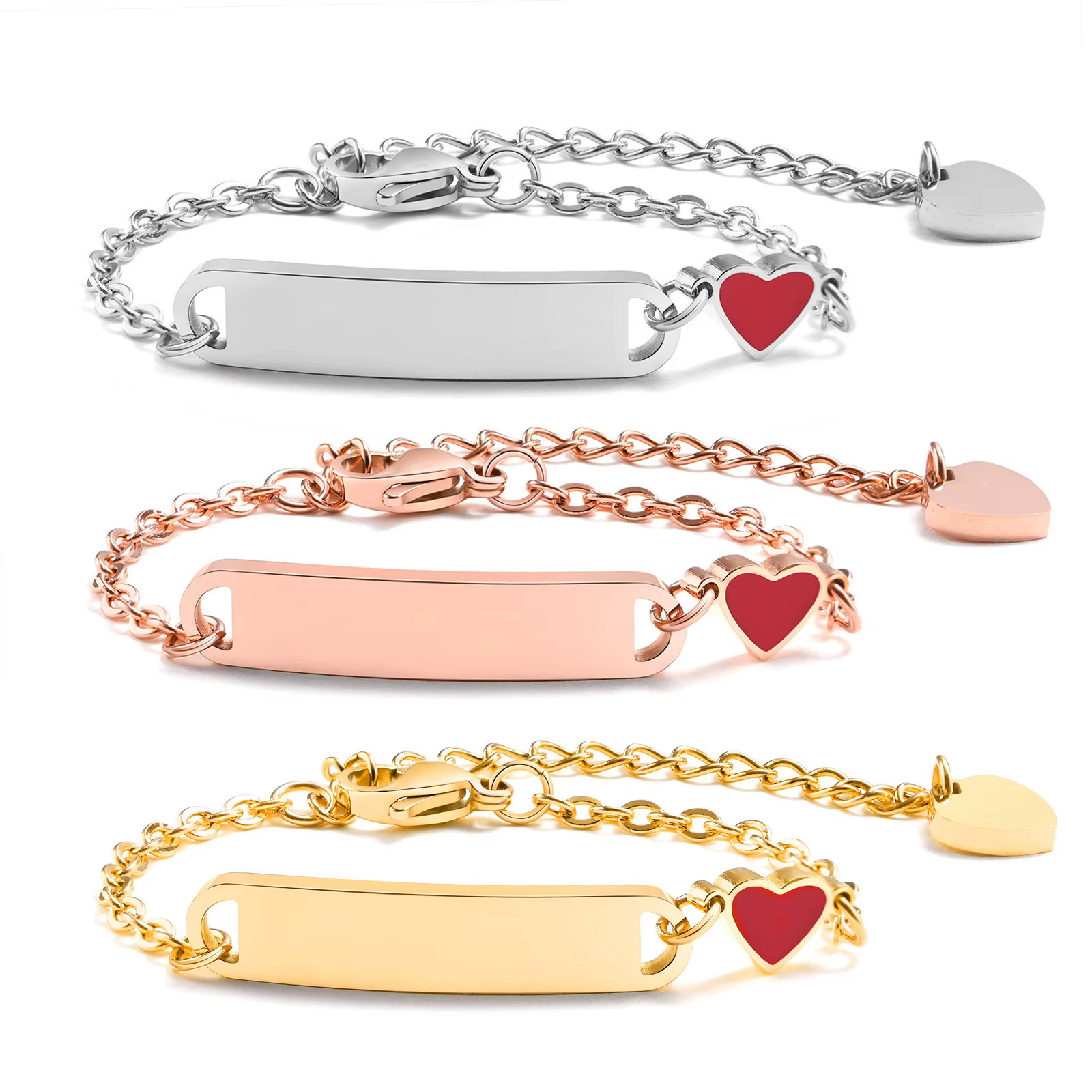 Personalised Name Bar Bracelet with Red Heart – Lilvelle jewellery edit