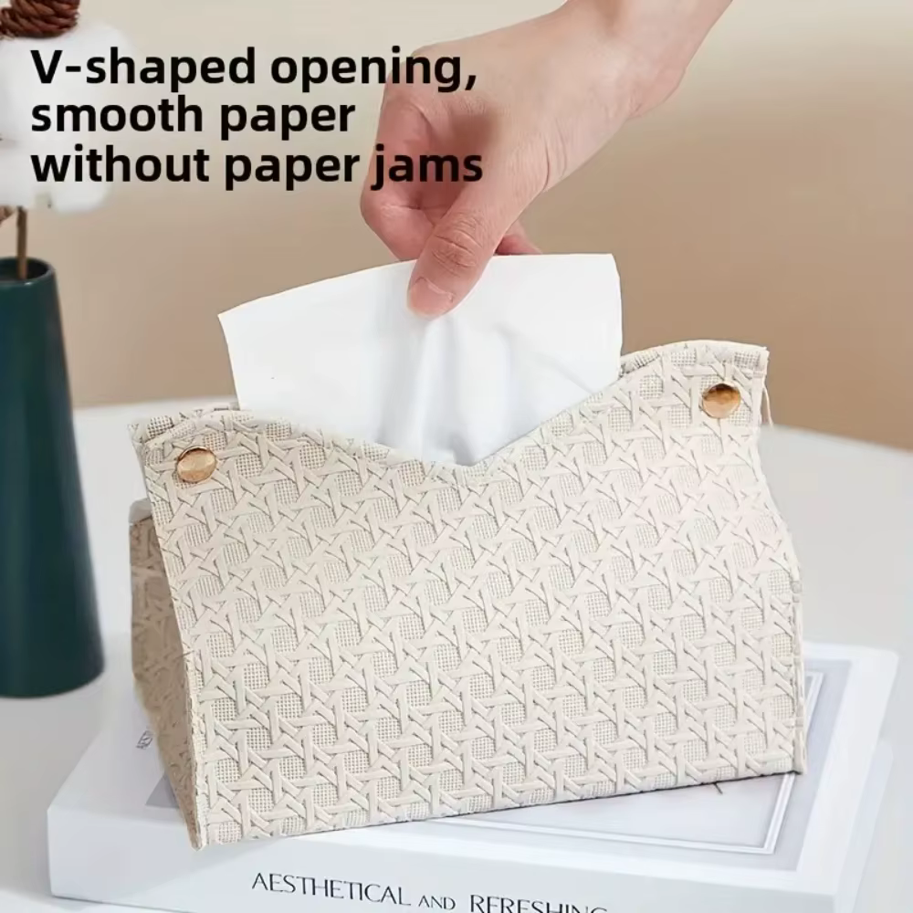 Buttoned Faux-Leather Tissue Box Cover