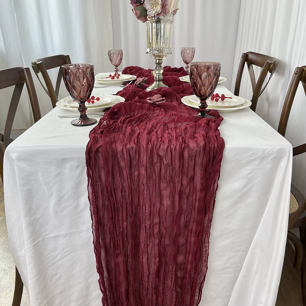 Burgundy Gauze Table Runner