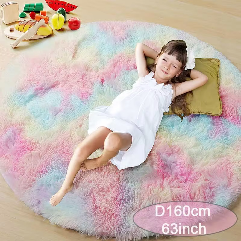 Round Rainbow Swirl Fluffy Rug
