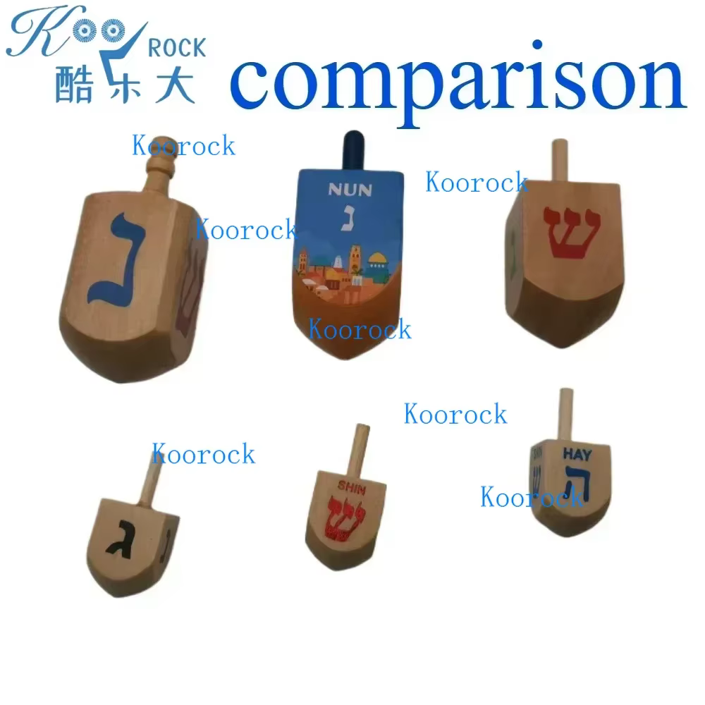 Wooden Chanukah dreidels with Hebrew letters