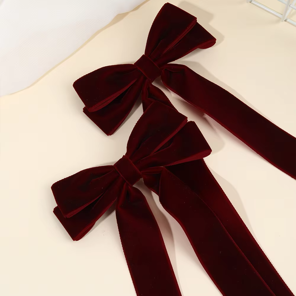 Velvet Long-Tail Bow Hair Clips – 2 Pack