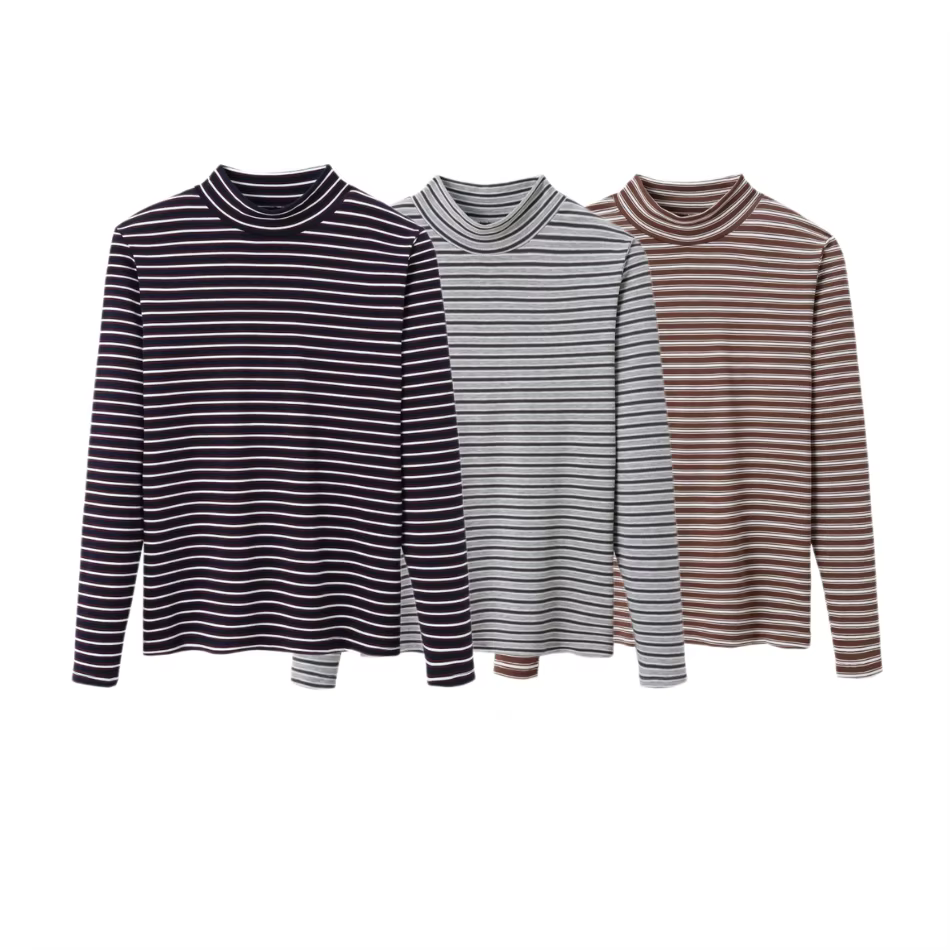 Striped Mockneck Tops – Grey Striped