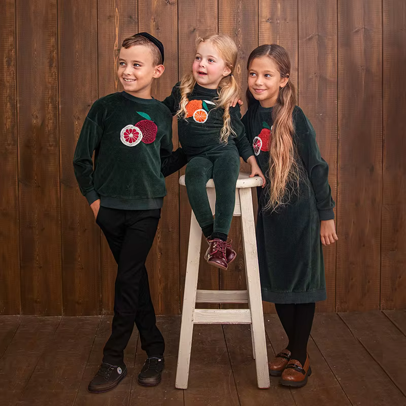 Green Velour Fruit Embroidery Family Matching Collection from Bloom Family Fashion on AliExpress